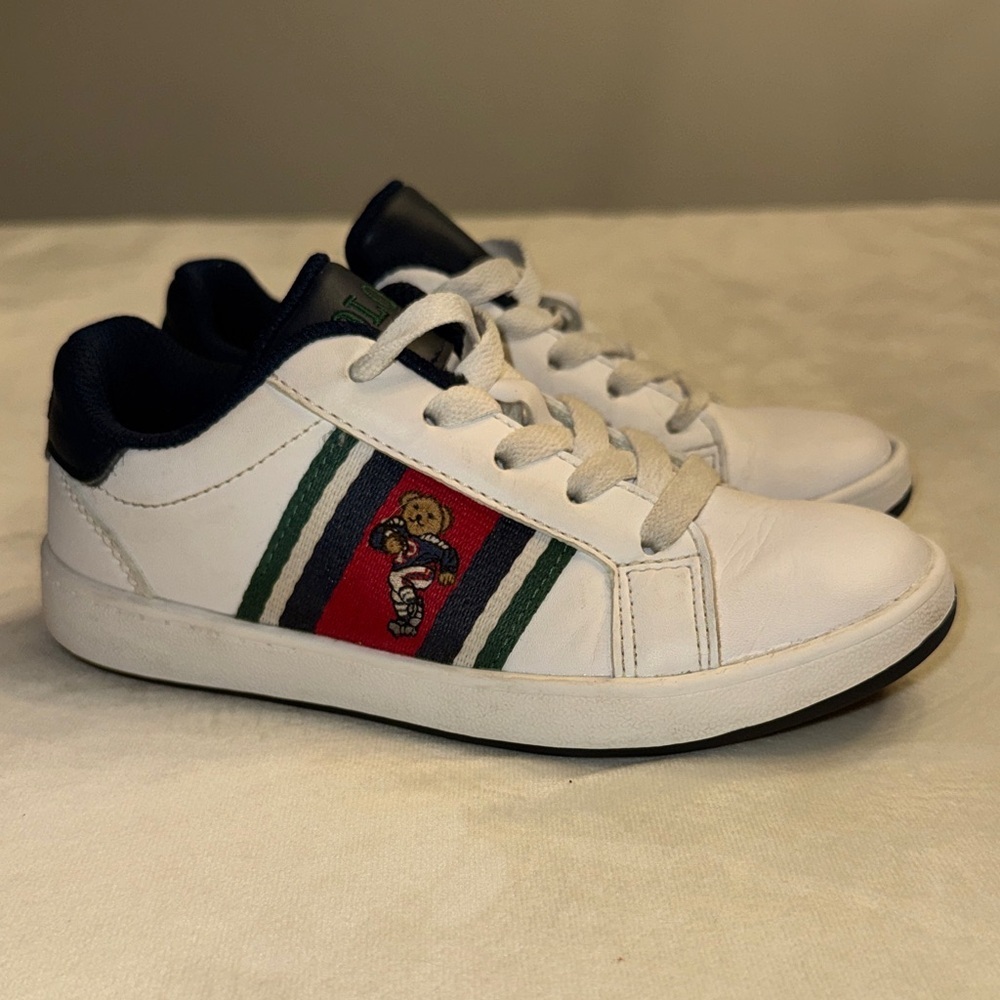 Polo Ralph Lauren Kids White Sneakers w/ Embroidered Polo Bear, sz 13